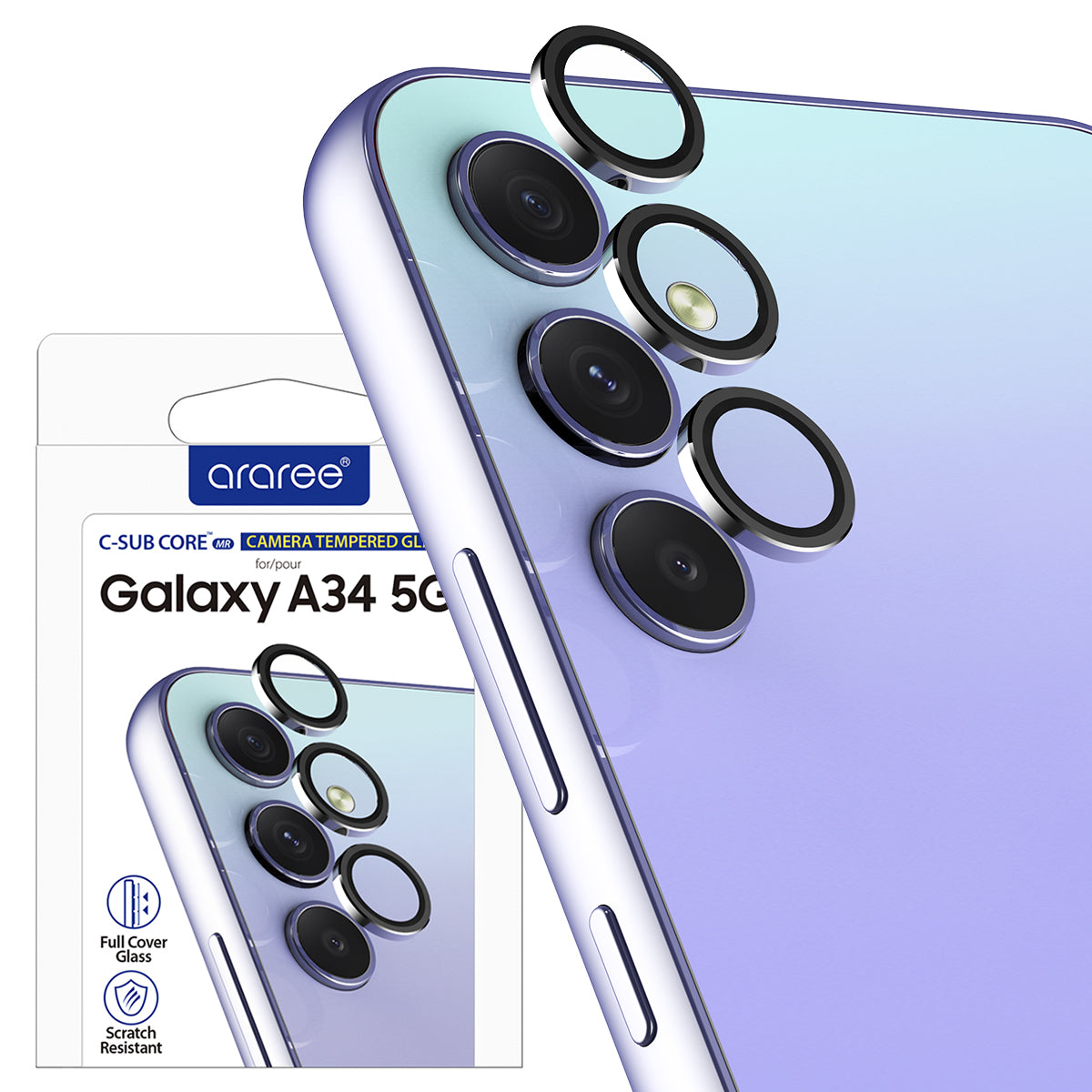 Samsung Galaxy A34 Metal Ring Tempered Glass for Camera